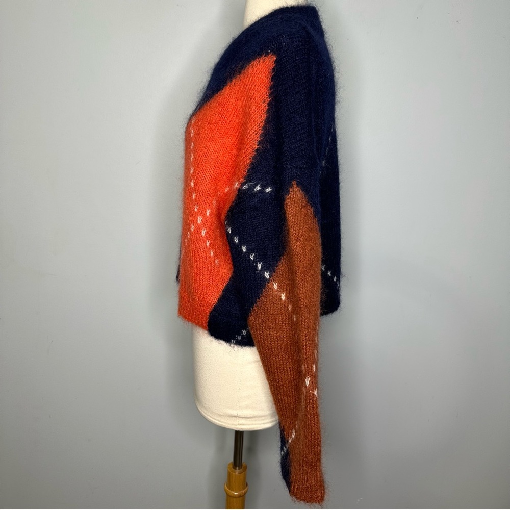 COS Women’s Navy Cropped Mohair Argyle Pullover Sweater Size S - Picture 5 of 12